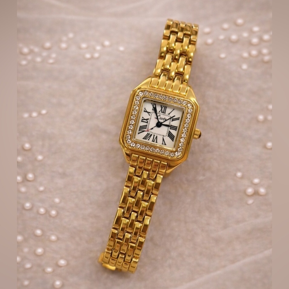 Panthere Classic Rectangle Gold Crystal Watch